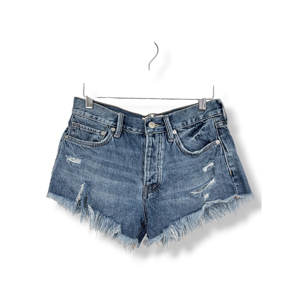 Free People Denim Cut Off Shorts Button Fly Distressed Frayed Blue Womens 25